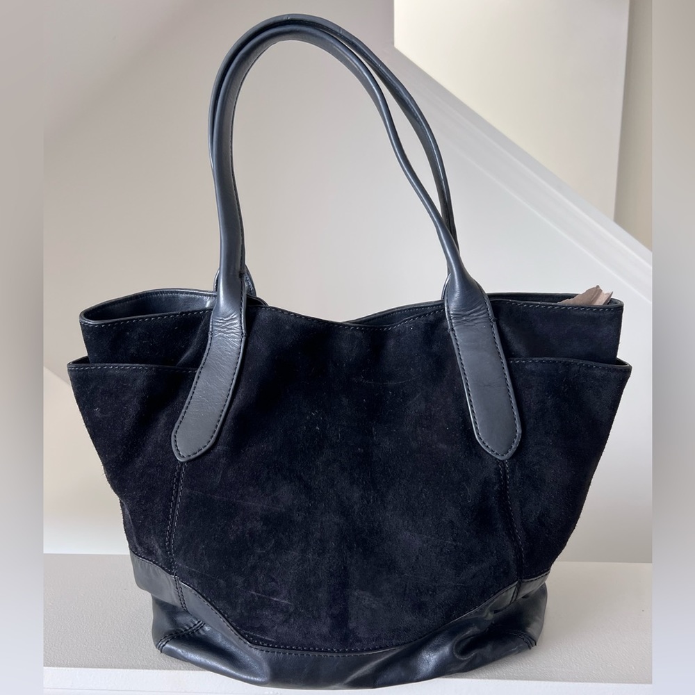 Frye Black Suede and Leather Tote Bag